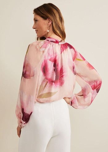 Phase Eight Poppy Silk Shirts Pink USA | 9182475-XL